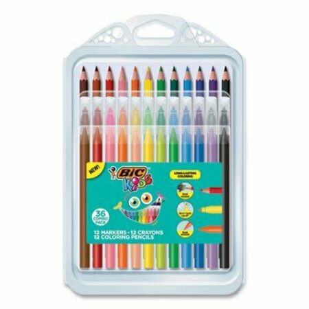 BIC KIDS COLORING COMBO PACK IN DURABLE CASE, 12 EACH: COLORED PENCILS, CRAYONS, MARKERS BKXP36AST